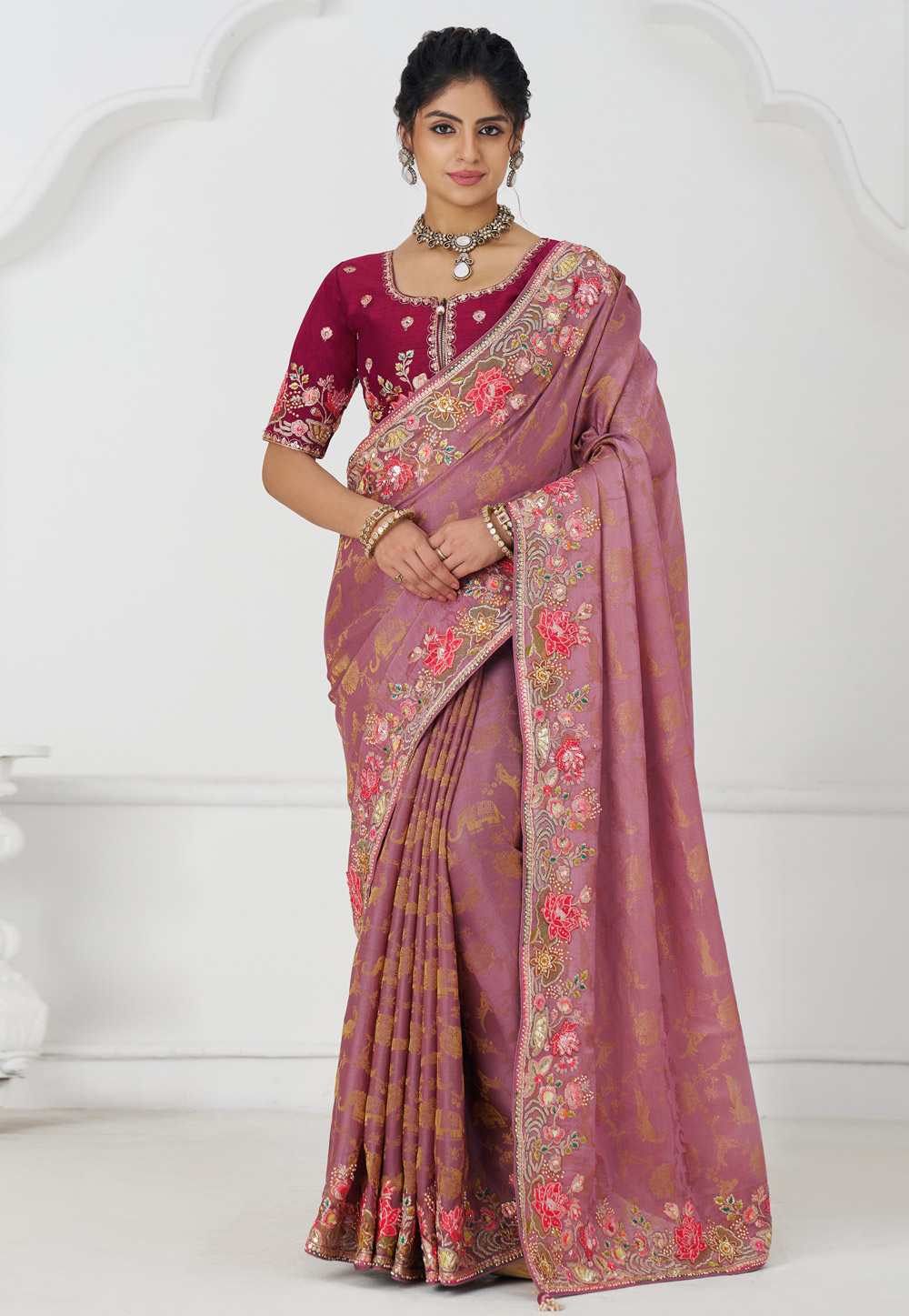 Pink Viscose Saree With Blouse 308987