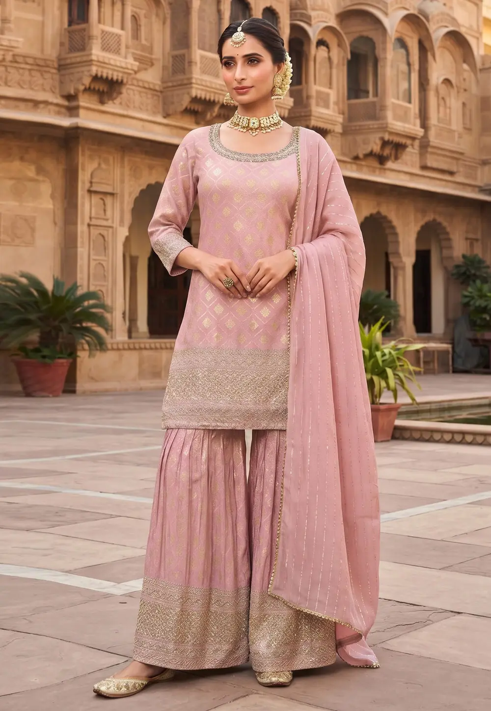 Pink Viscose Sharara Suit 332514