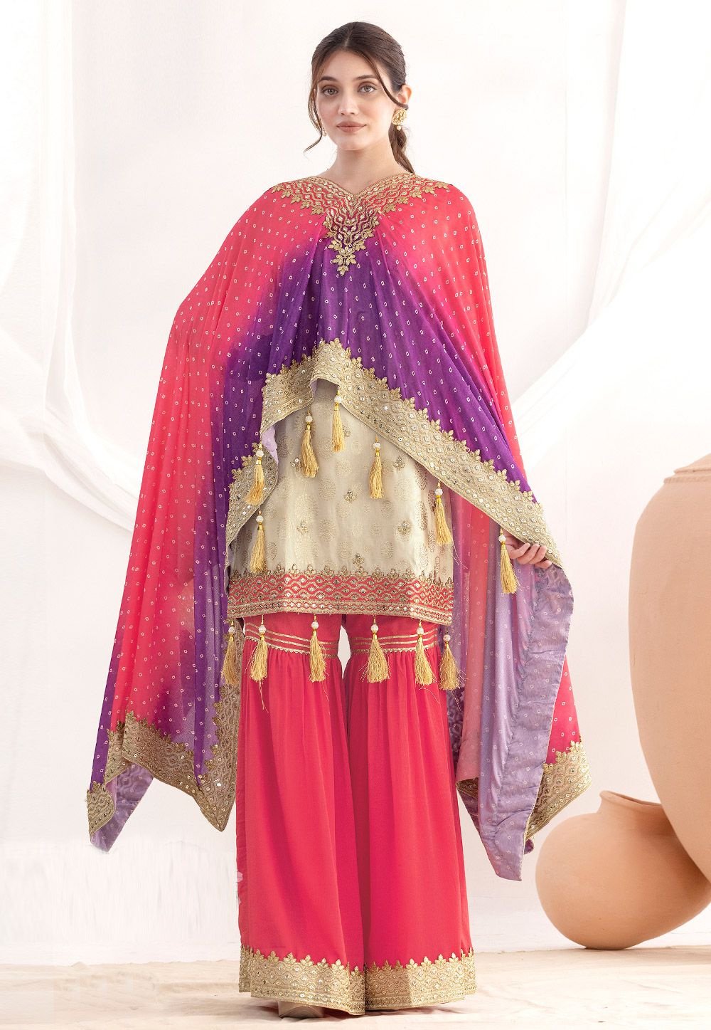 Pink Viscose Shimmer Sharara Suit 320942