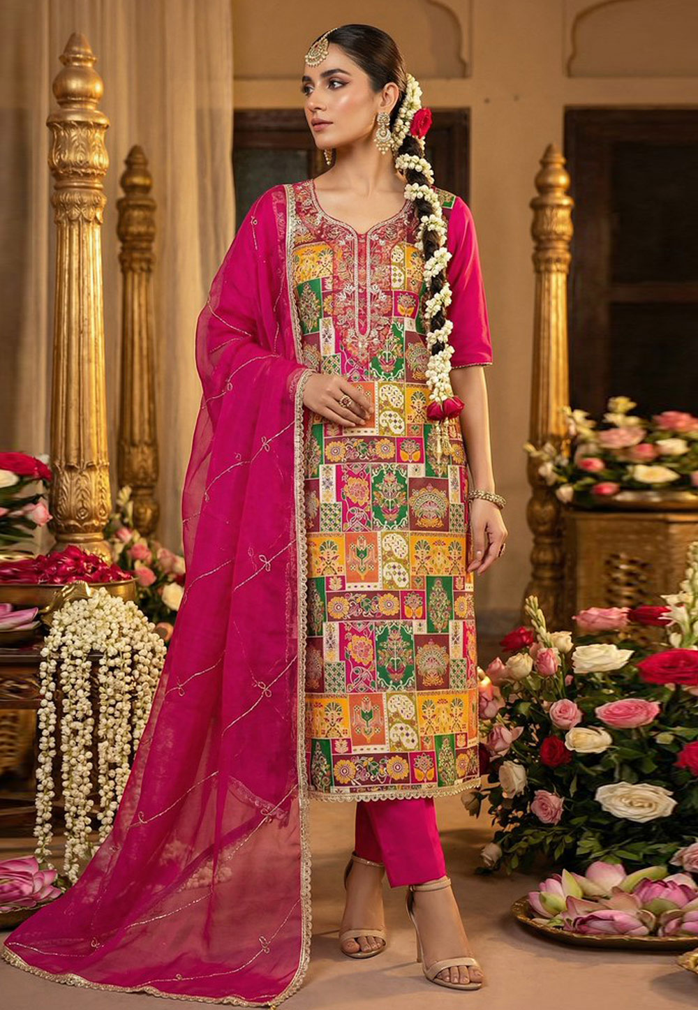 Pink Viscose Straight Suit 326992