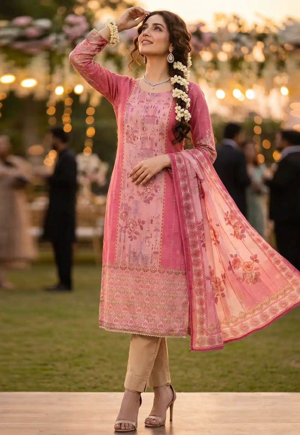 Pink Viscose Straight Suit 328377