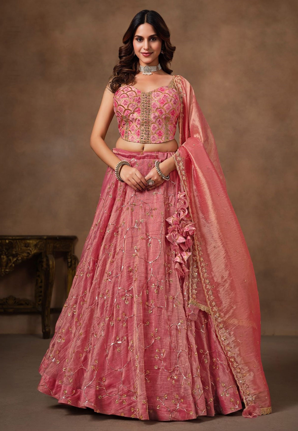 Pink Viscose Wedding Lehenga Choli 329132