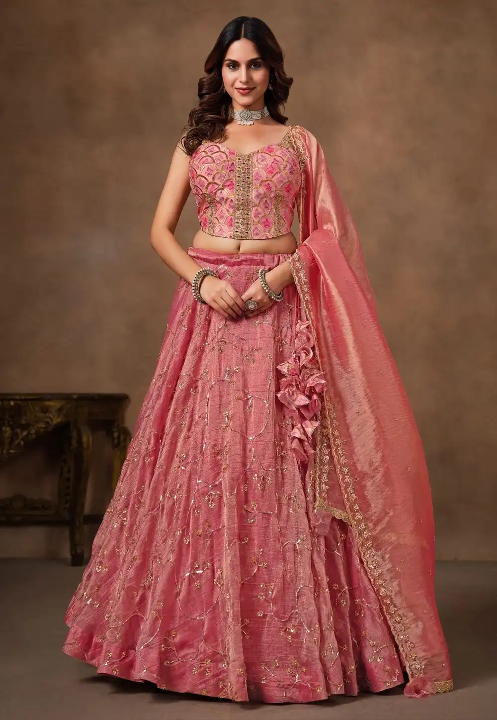 Pink Viscose Wedding Lehenga Choli 329132