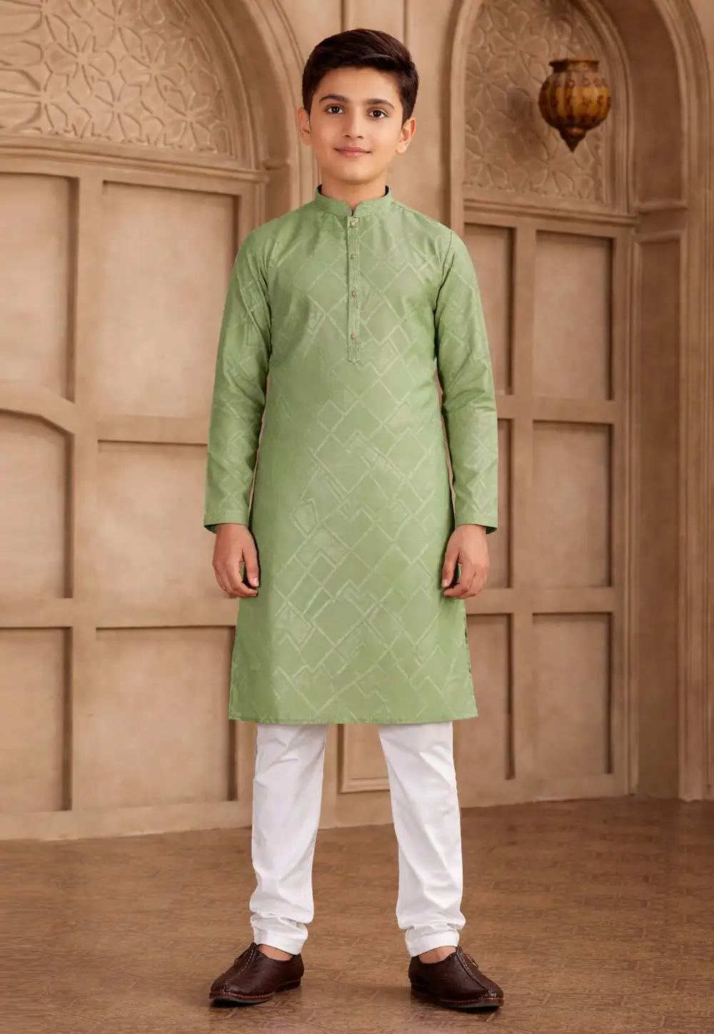Pista Green Art Silk Kids Kurta Pajama 330813