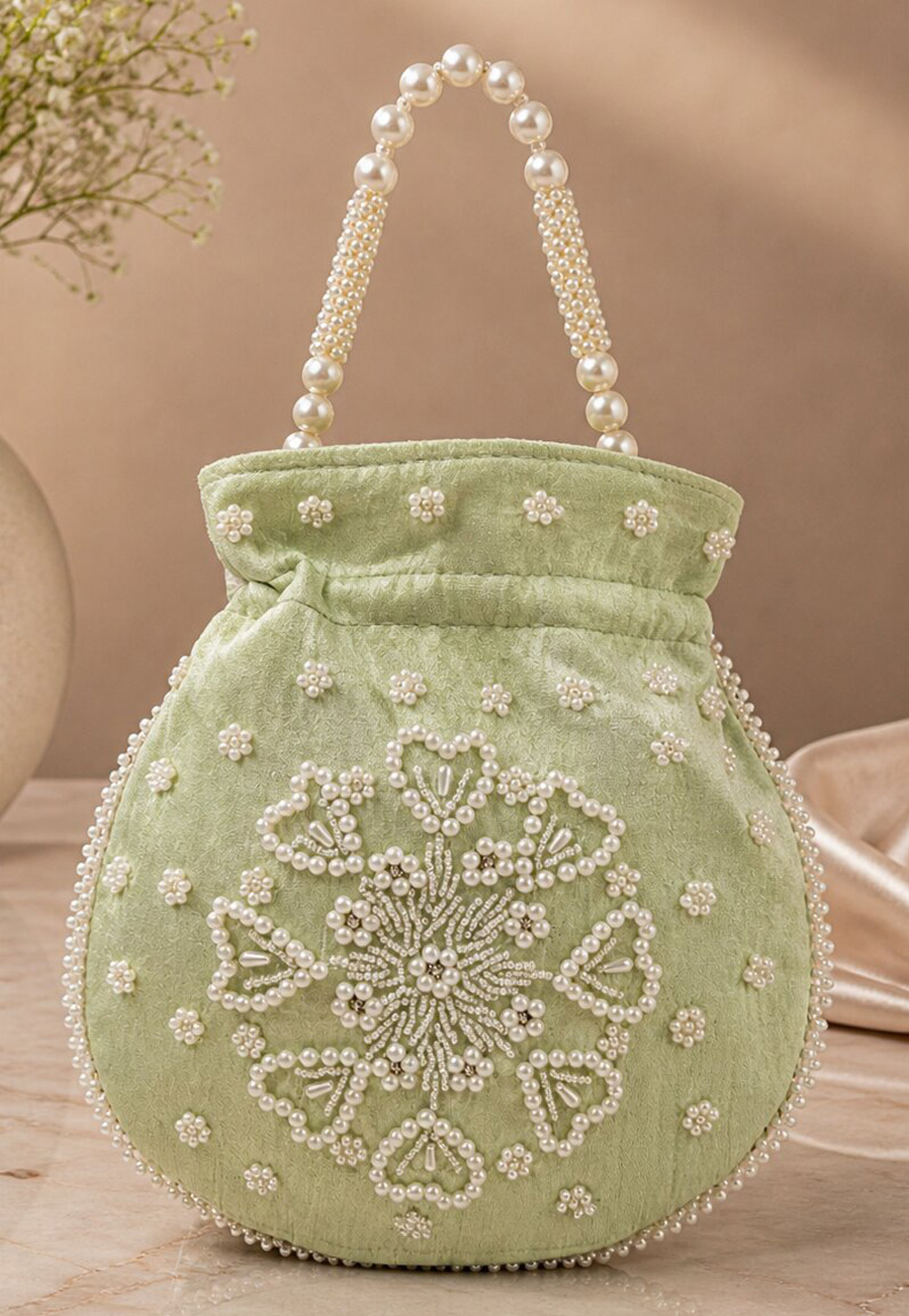 Pista Green Art Silk Potli Bags 329284