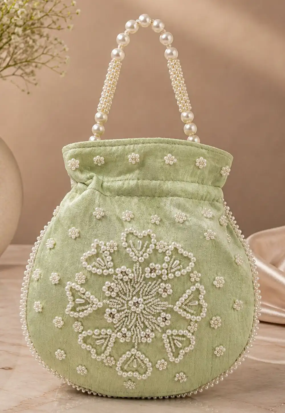 Pista Green Art Silk Potli Bags 329284