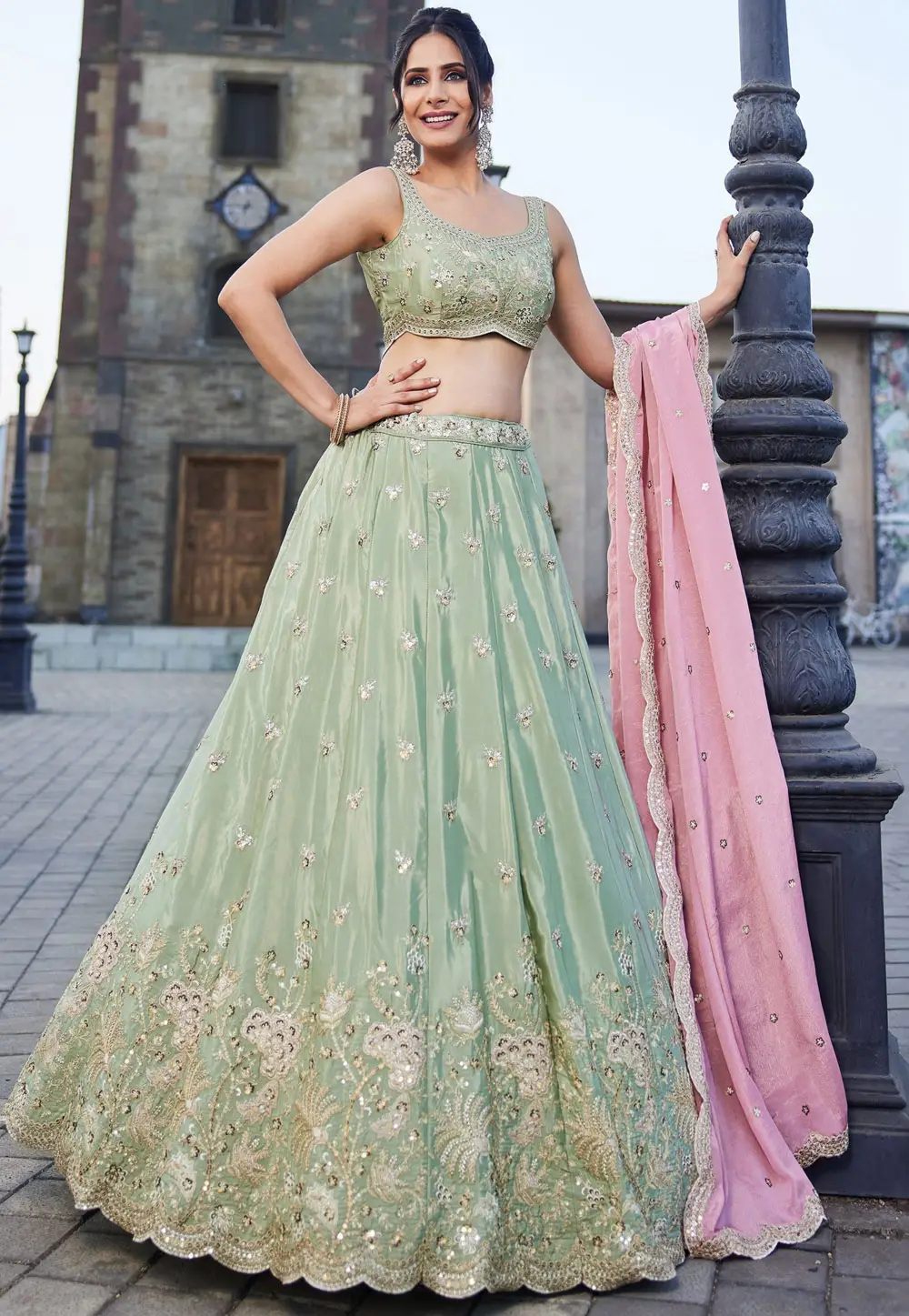 Pista Green Art Silk Wedding Lehenga Choli 332282