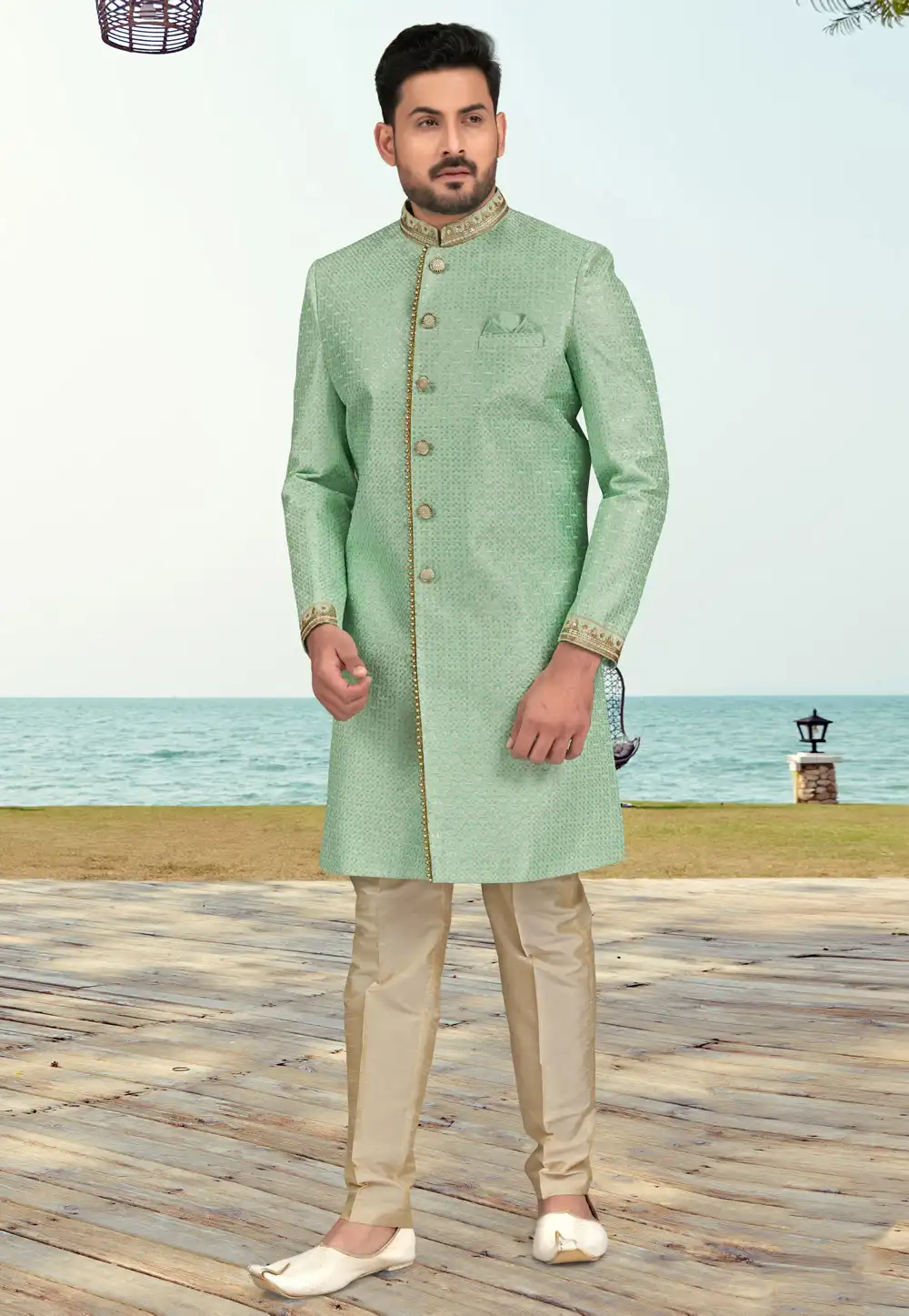 Pista Green Banarasi Silk Indo Western Sherwani 279731