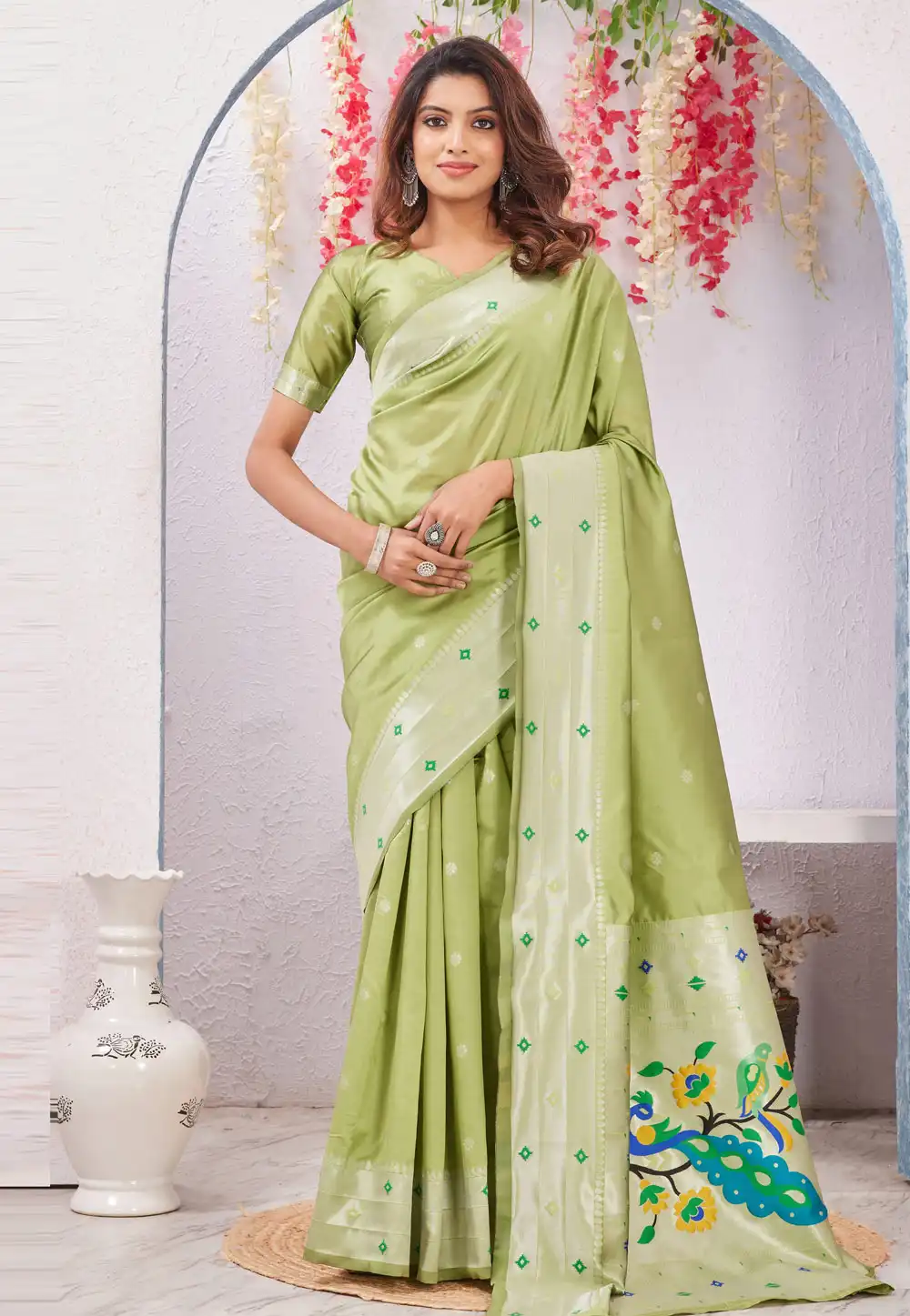 Pista Green Banarasi Silk Paithani Saree 325258