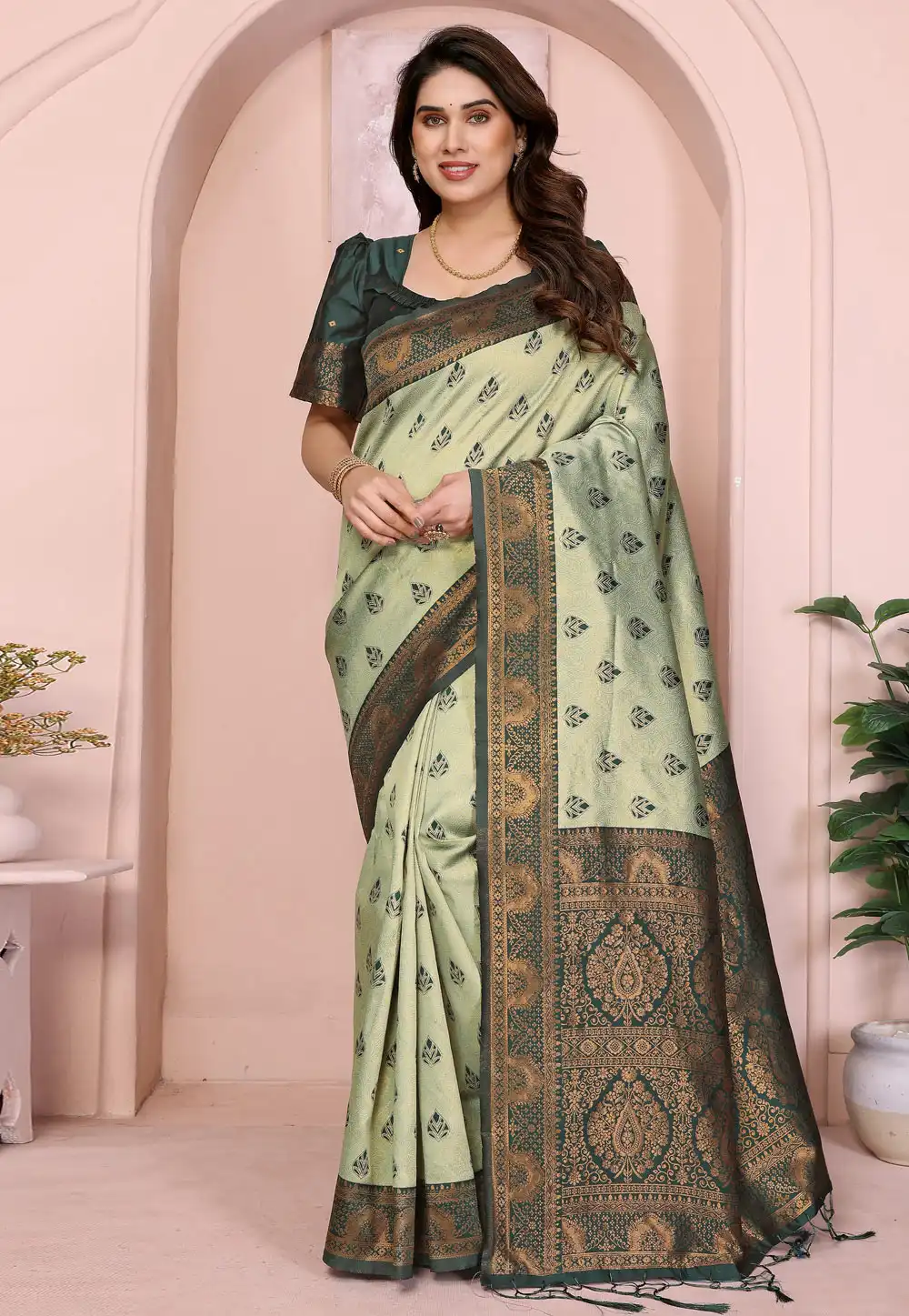 Pista Green Banarasi Silk Saree 314434