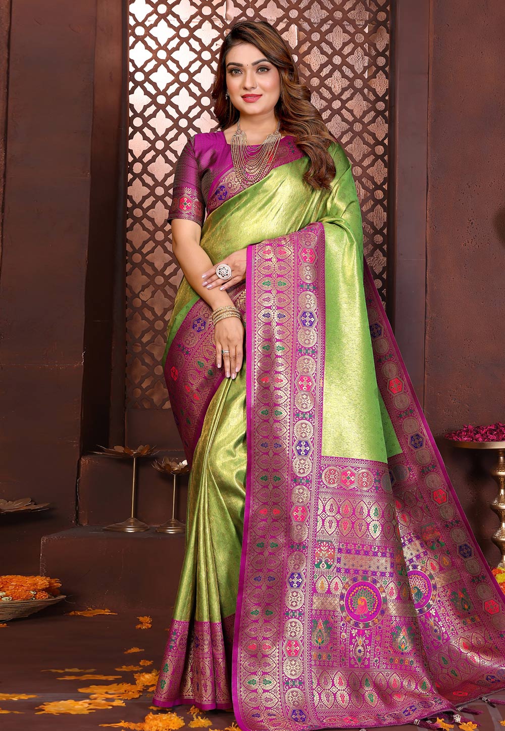 Pista Green Banarasi Silk Saree 320602