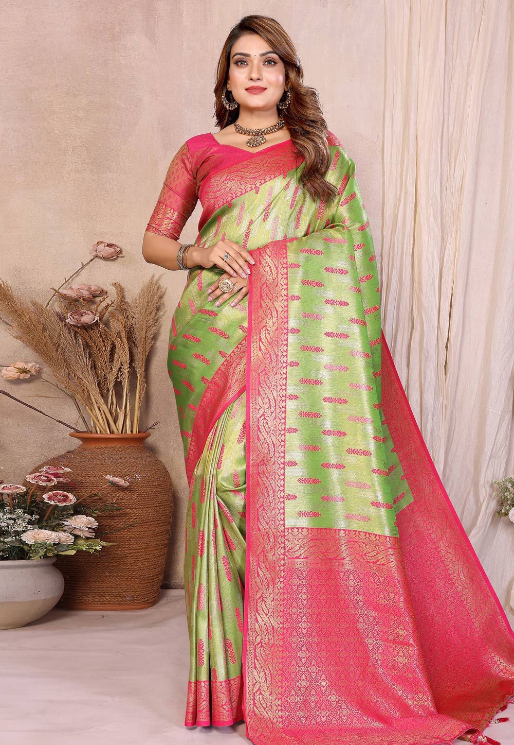 Pista Green Banarasi Silk Saree 320611