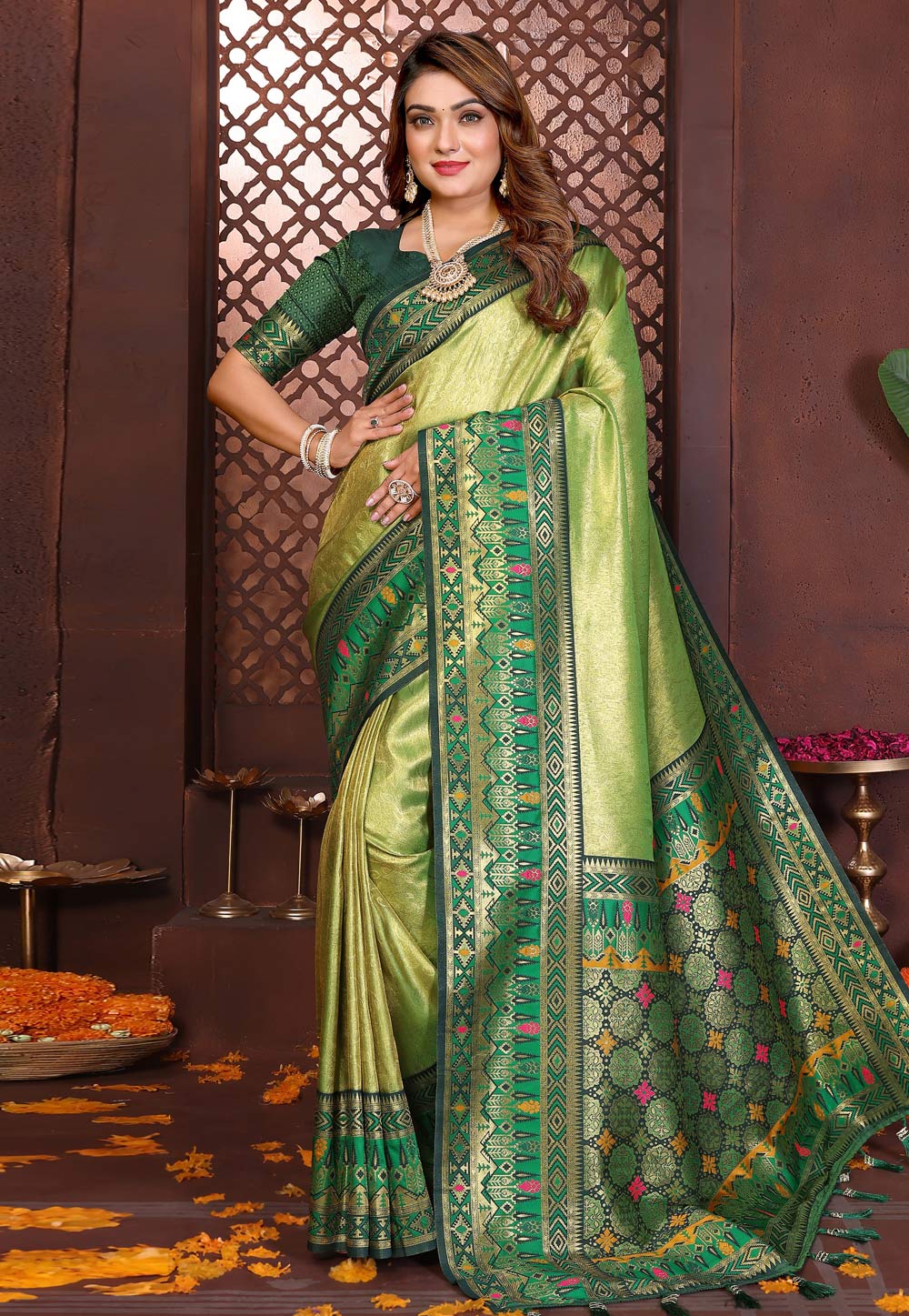 Pista Green Banarasi Silk Saree 321643