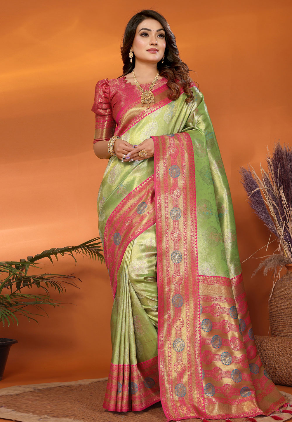 Pista Green Banarasi Silk Saree 306957
