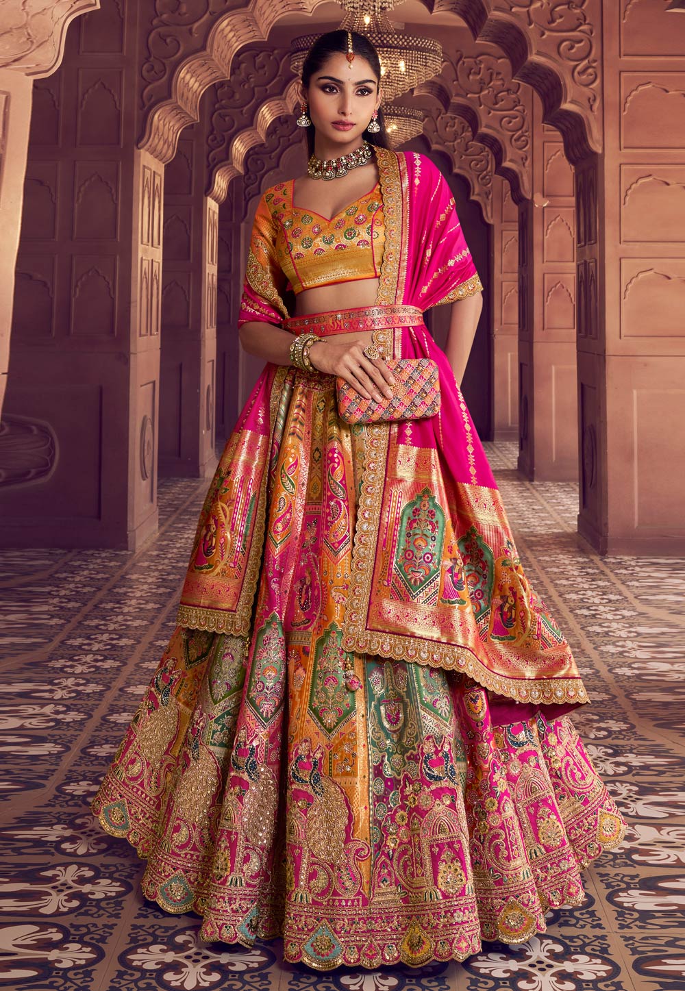 Pista Green Banarasi Silk Wedding Lehenga Choli 323077