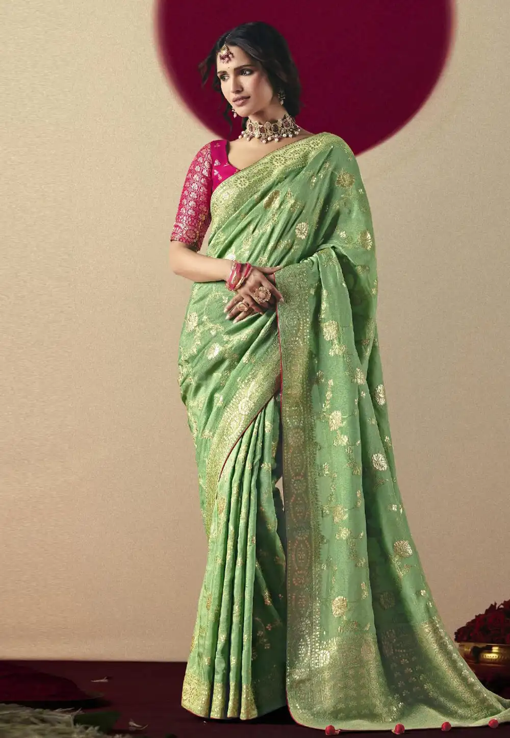 Pista Green Bemberg Saree With Blouse 316586