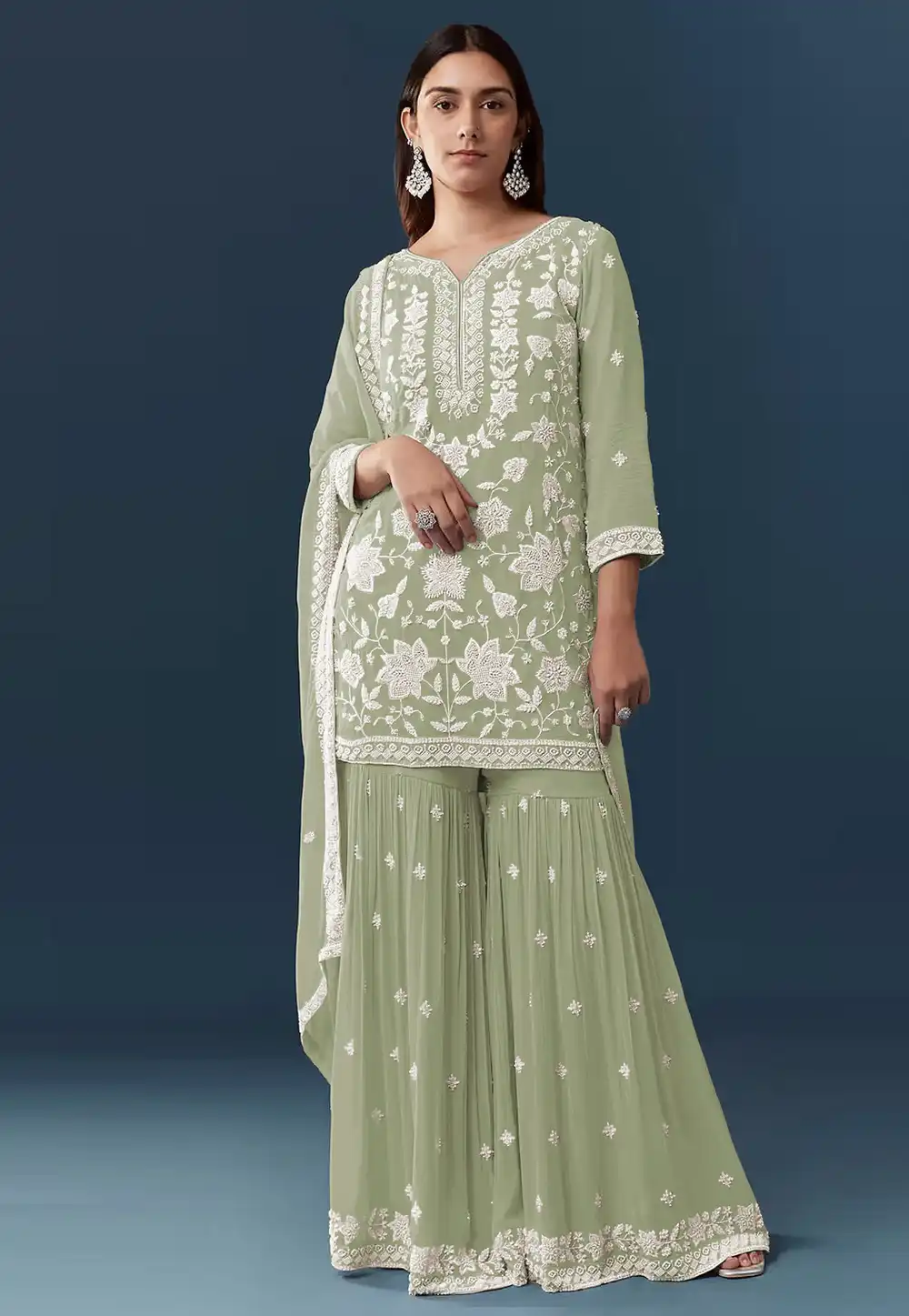 Pista Green Chiffon Georgette Sharara Suit 330657