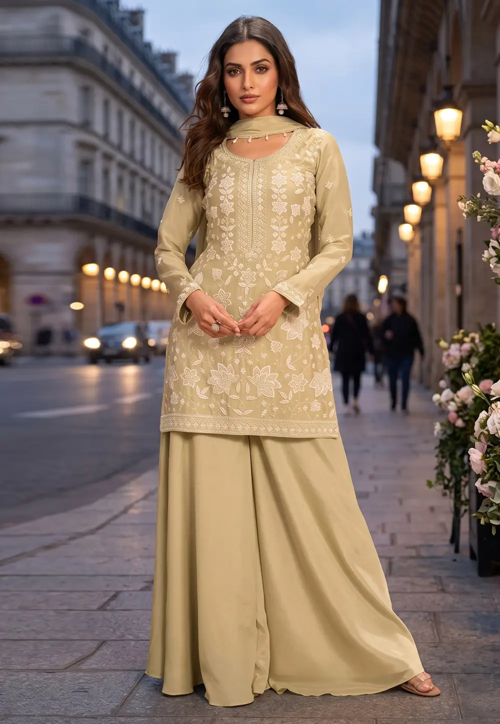 Pista Green Chinon Readymade Pakistani Suit 334901