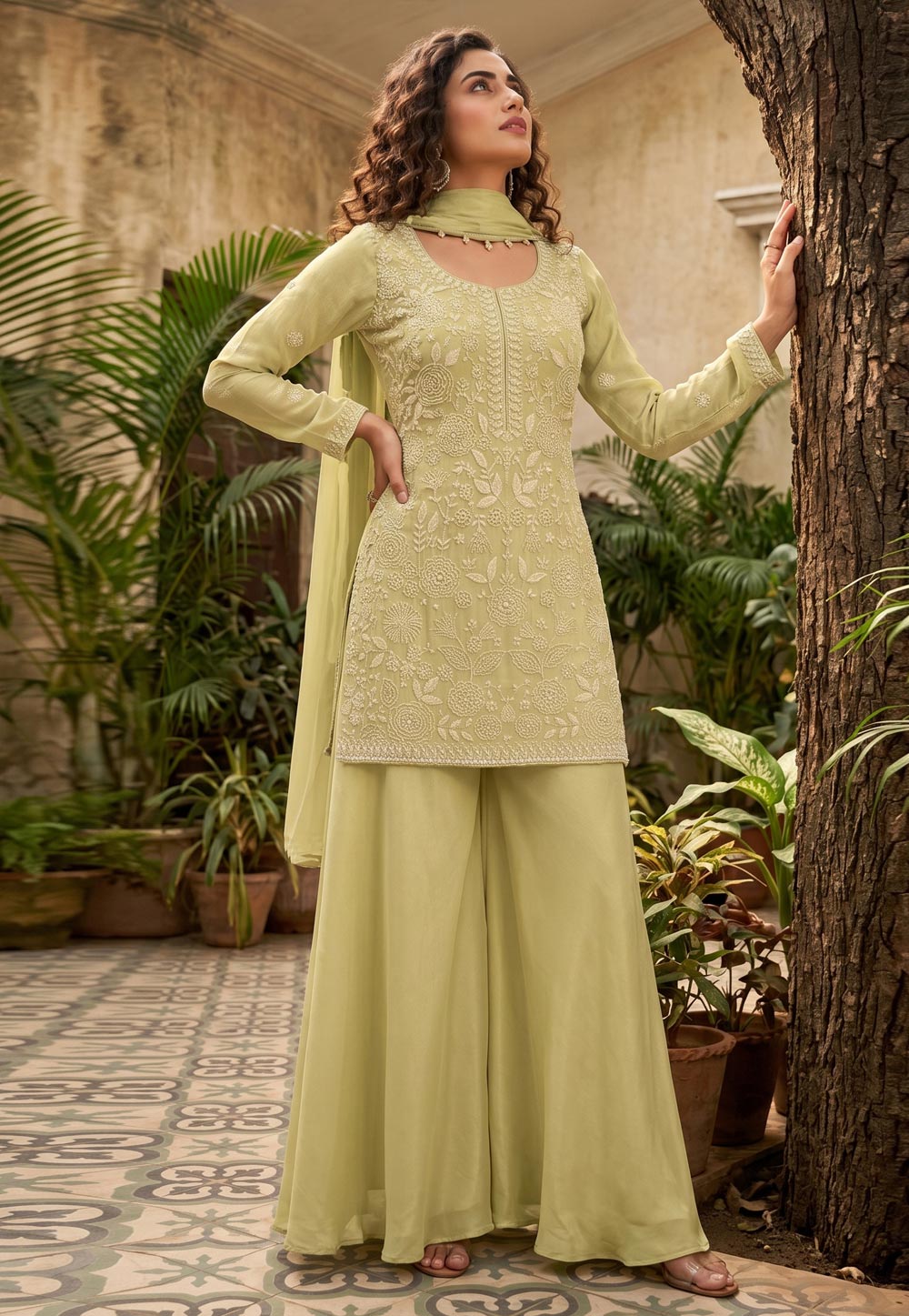 Pista Green Chinon Readymade Palazzo Suit 329353
