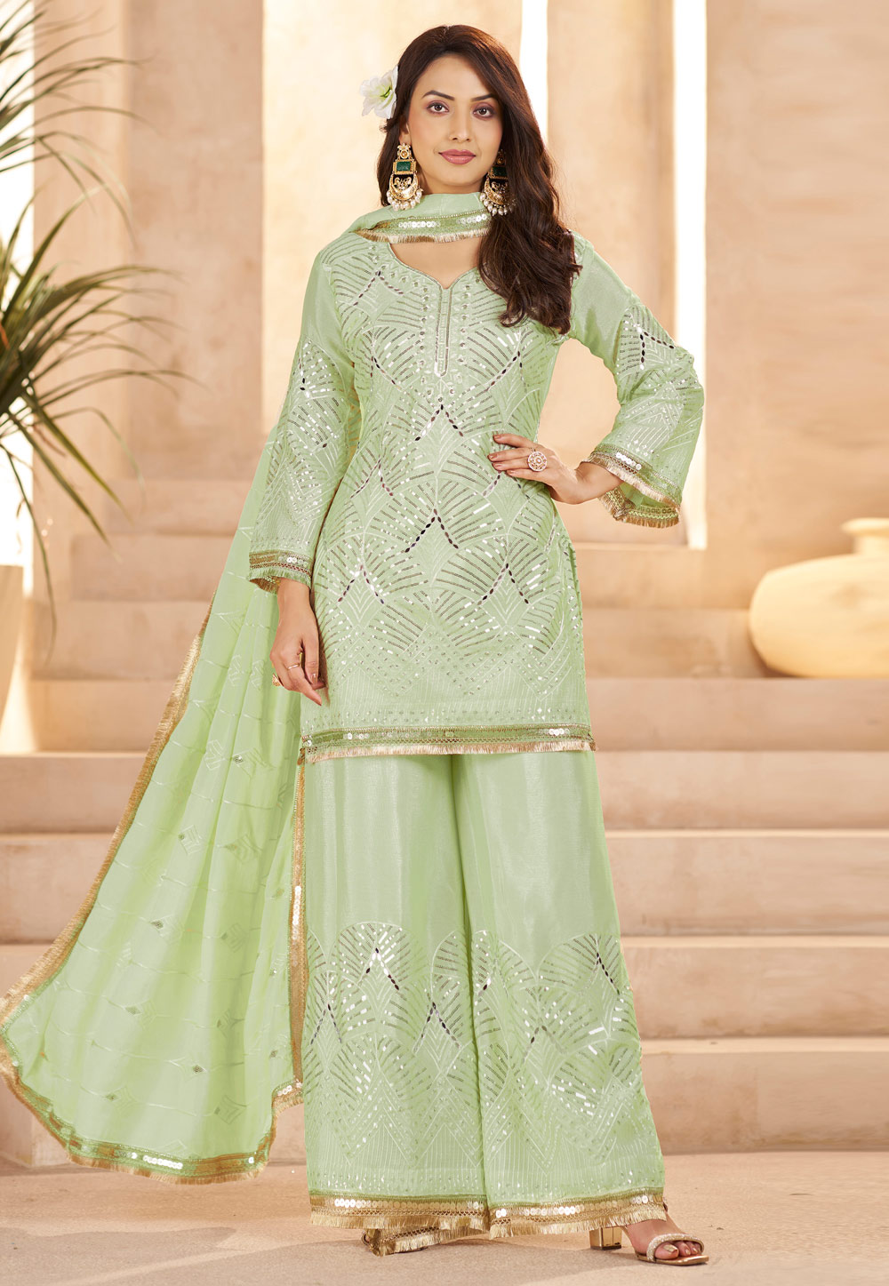 Pista Green Chinon Readymade Palazzo Suit 324853