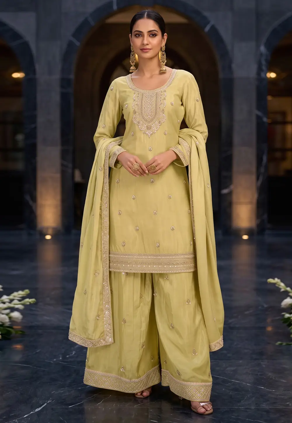 Pista Green Chinon Readymade Palazzo Suit 333800