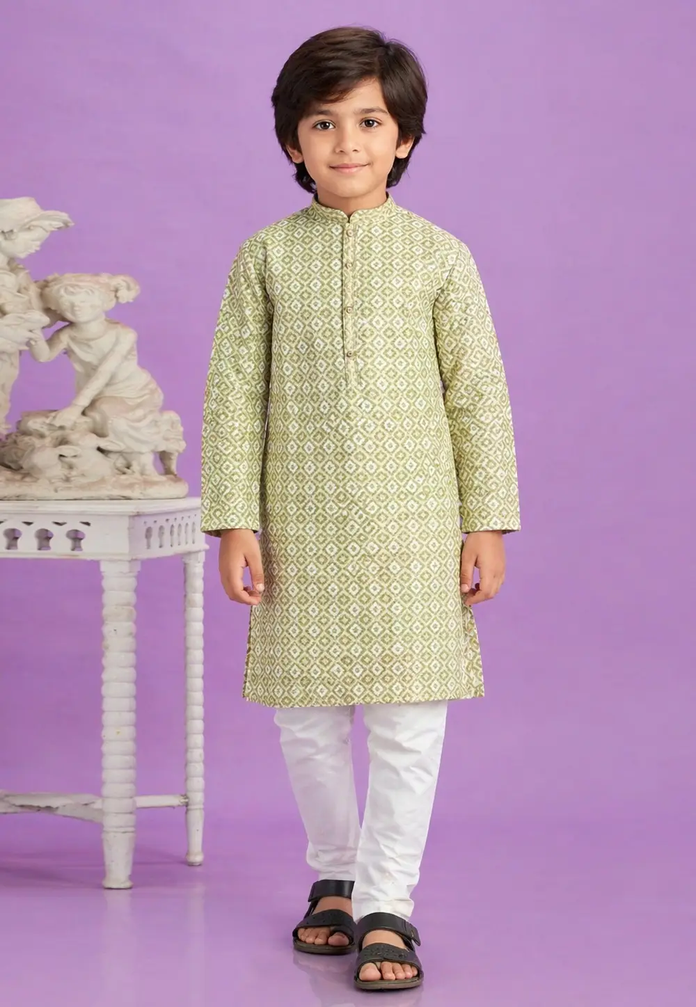 Pista Green Cotton Boys Kurta Pajama 335759