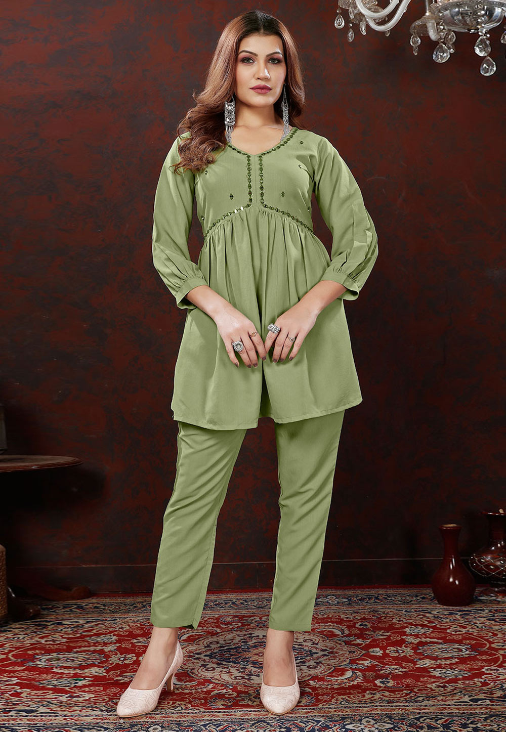 Pista Green Cotton Co-Ords Set 280395