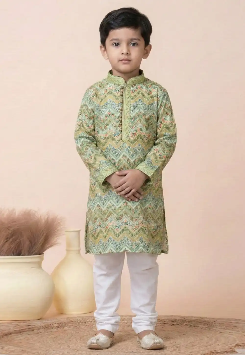 Pista Green Cotton Kids Kurta Pajama 322275