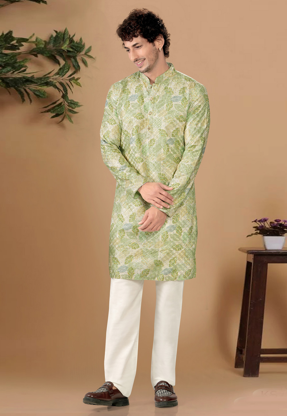 Pista Green Cotton Kurta Pajama 325836