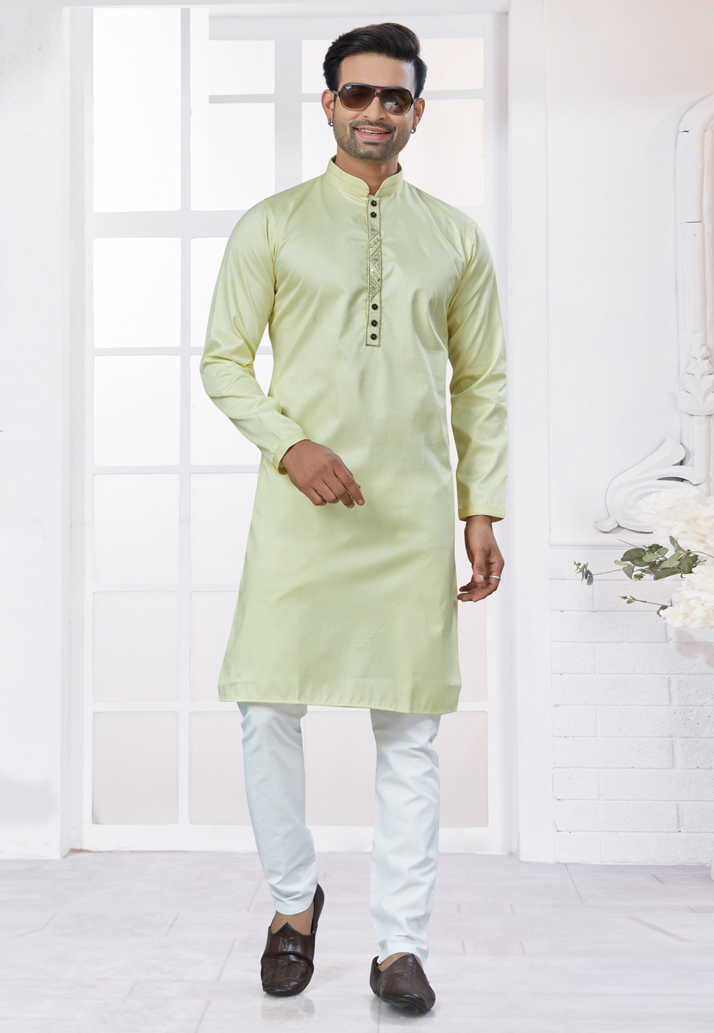 Pista Green Cotton Kurta Pajama 307370