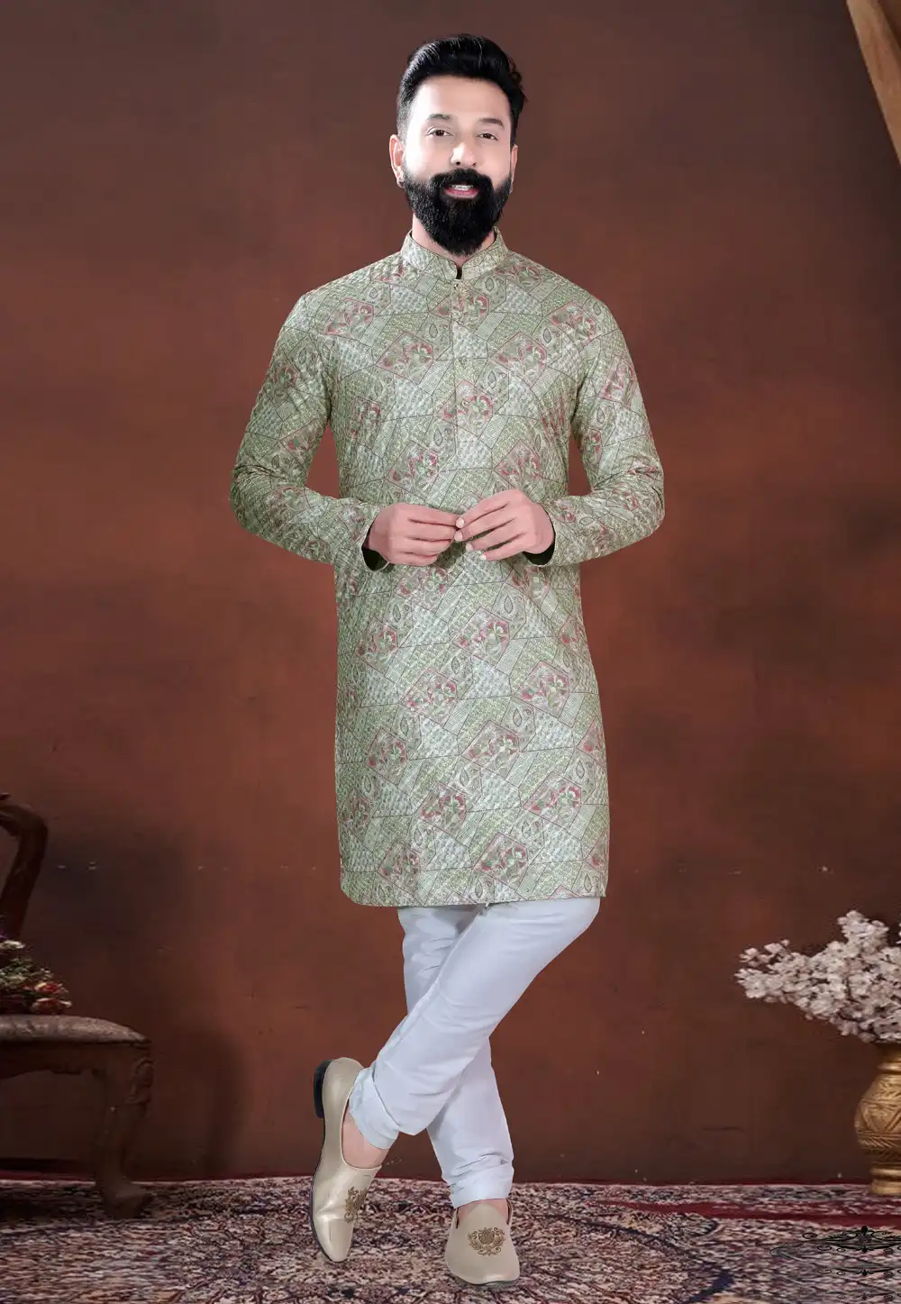 Pista Green Cotton Kurta Pajama 318566