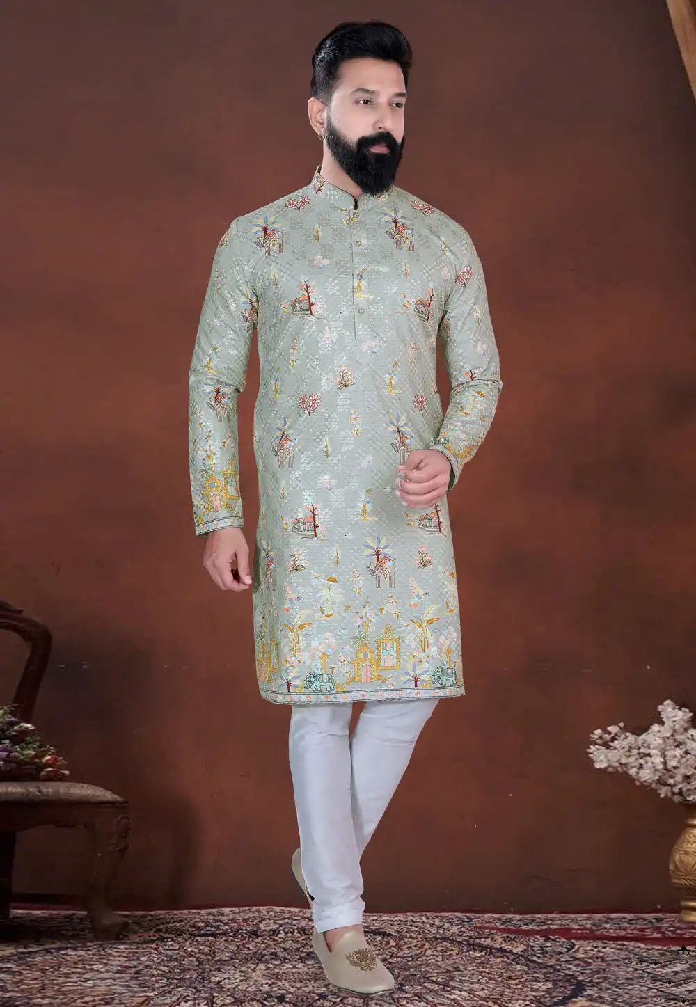 Pista Green Cotton Kurta Pajama 318604