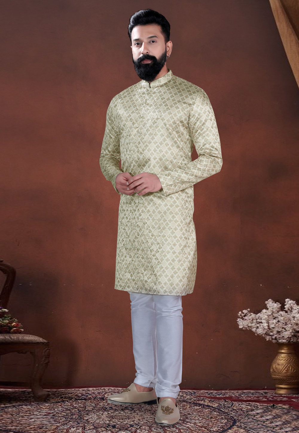 Pista Green Cotton Kurta Pajama 318610