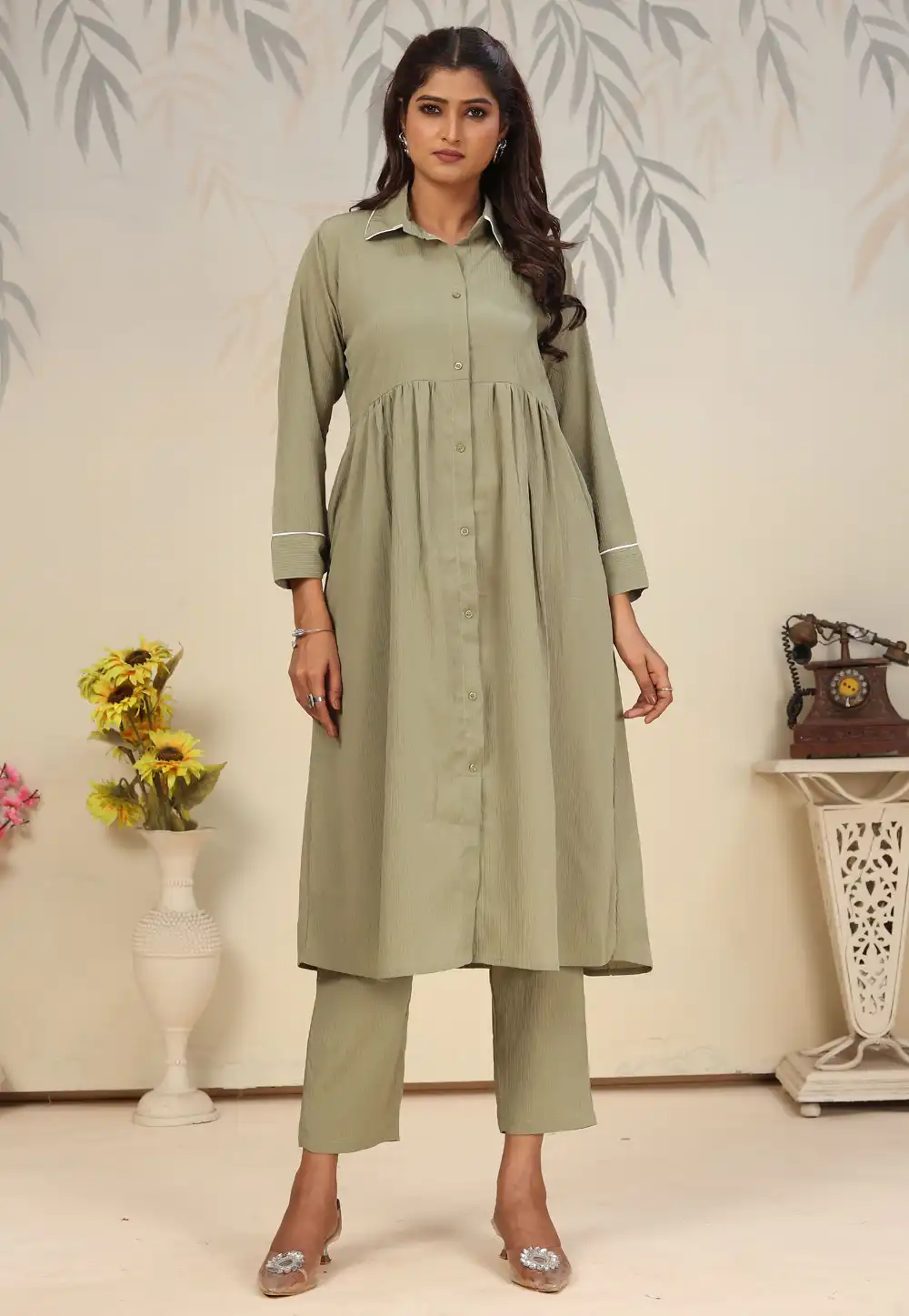 Pista Green Cotton Kurta Set With Pant 310530