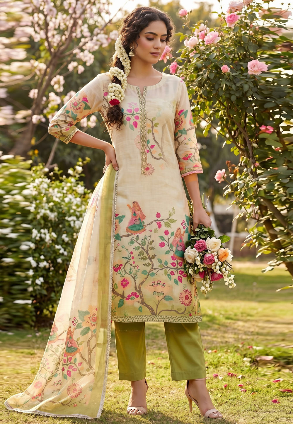 Pista Green Cotton Pakistani Suit 327467