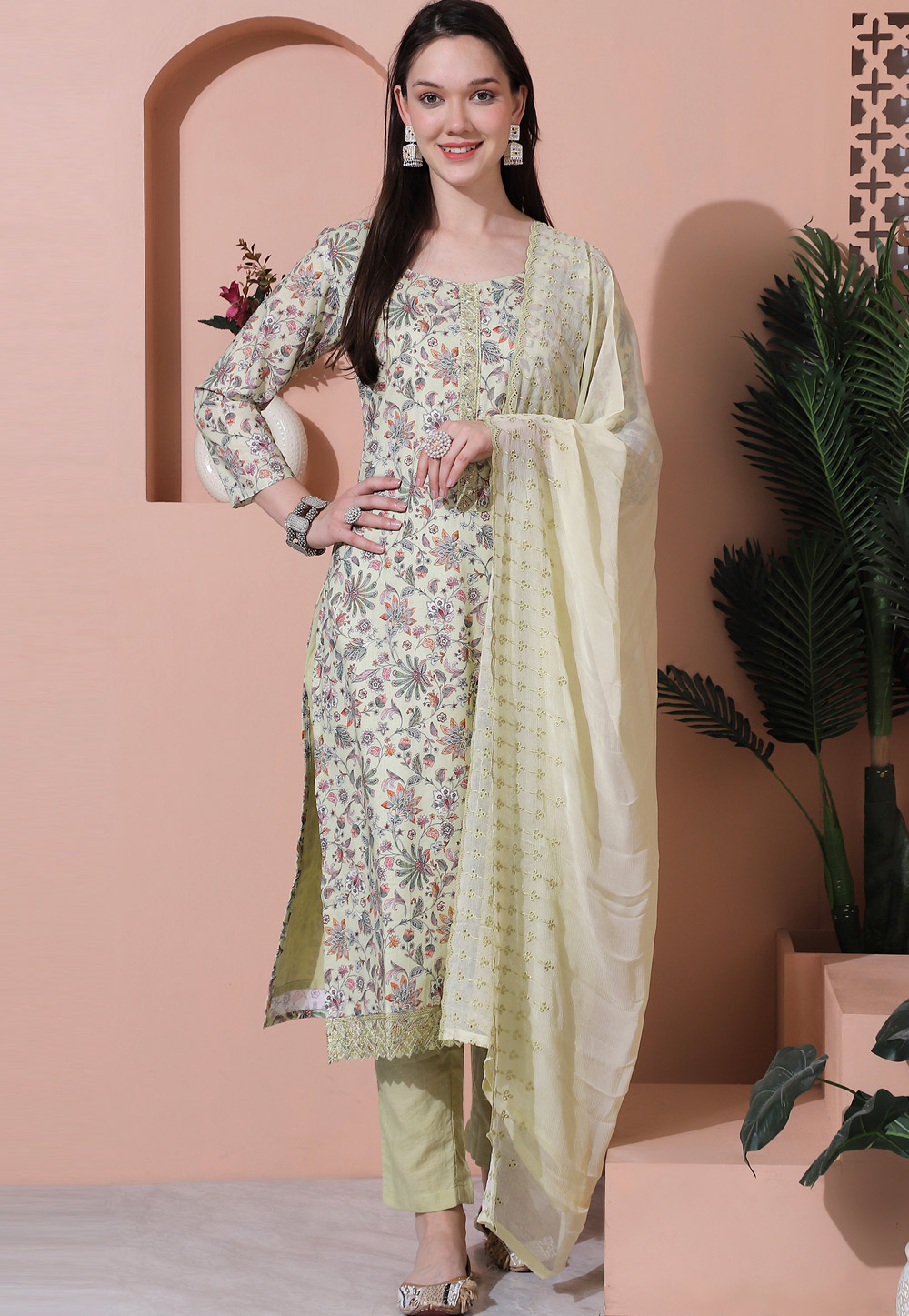 Pista Green Cotton Pakistani Suit 310079