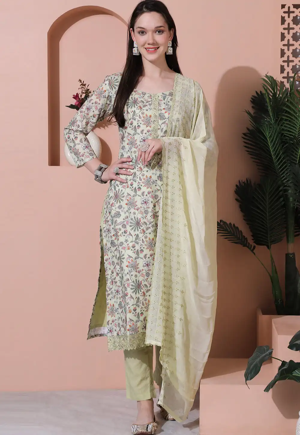 Pista Green Cotton Pakistani Suit 310079