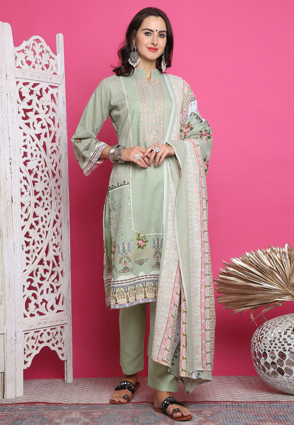 Pista Green Cotton Pant Style Suit 310121