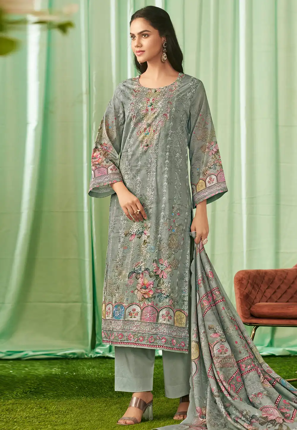 Pista Green Cotton Pant Style Suit 315614