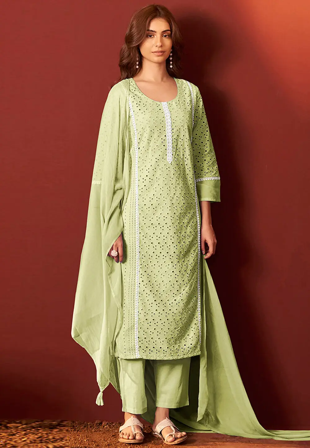 Pista Green Cotton Readymade Pakistani Suit 334145