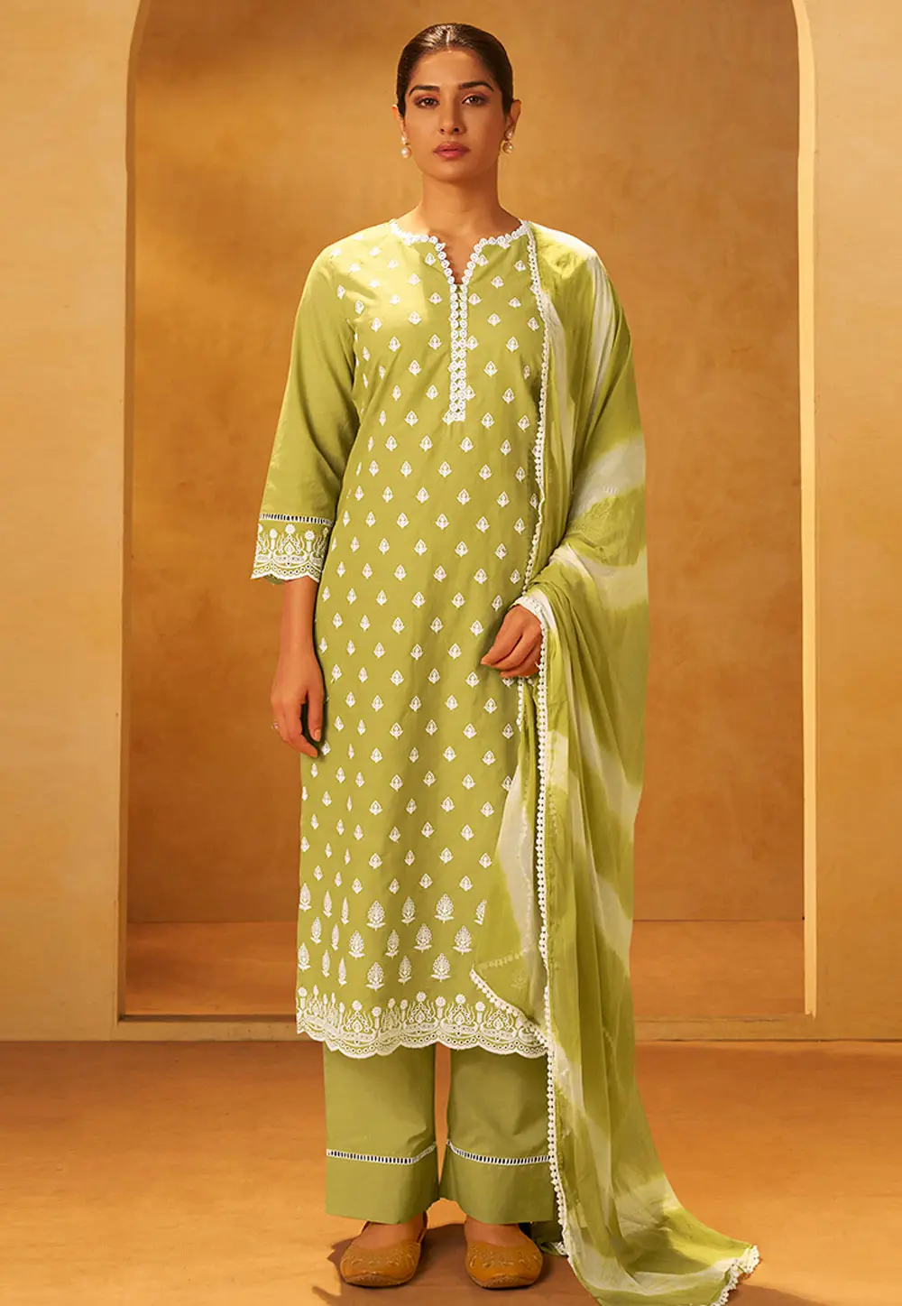 Pista Green Cotton Readymade Pakistani Suit 334186
