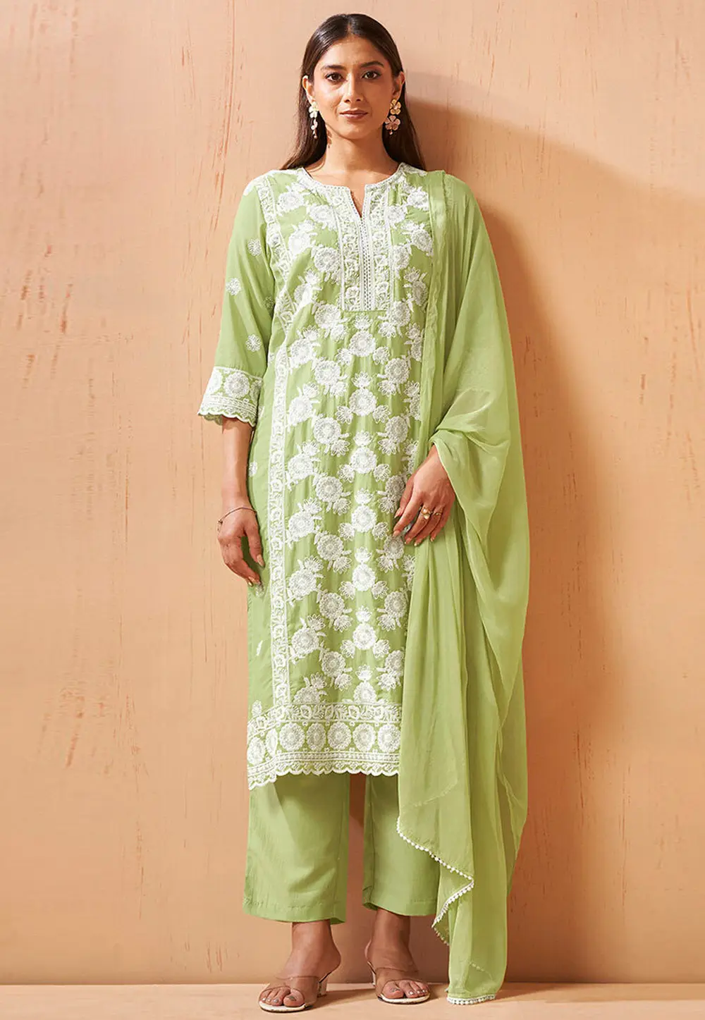 Pista Green Cotton Readymade Pakistani Suit 334220
