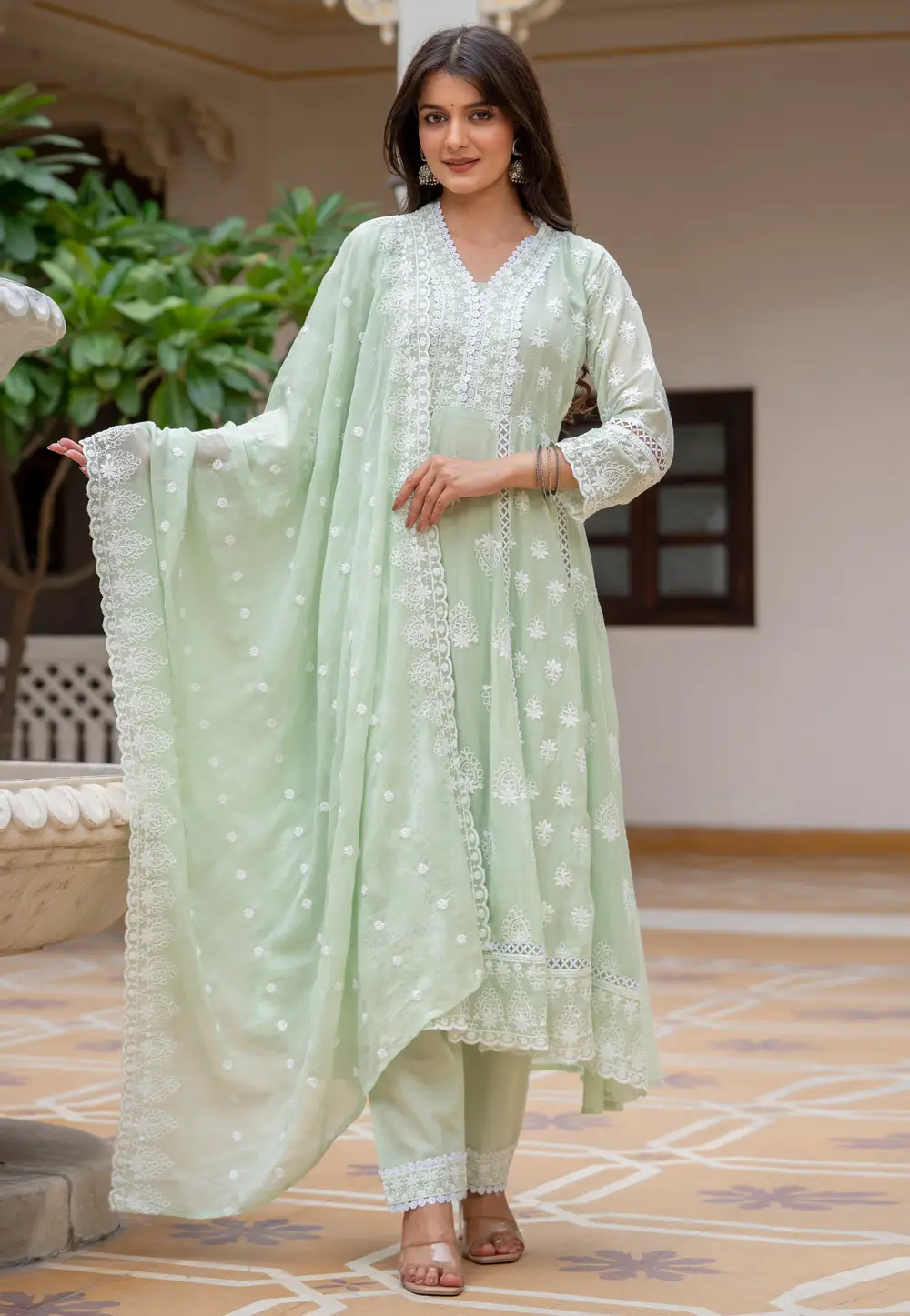 Pista Green Cotton Readymade Pant Style Suit 335038