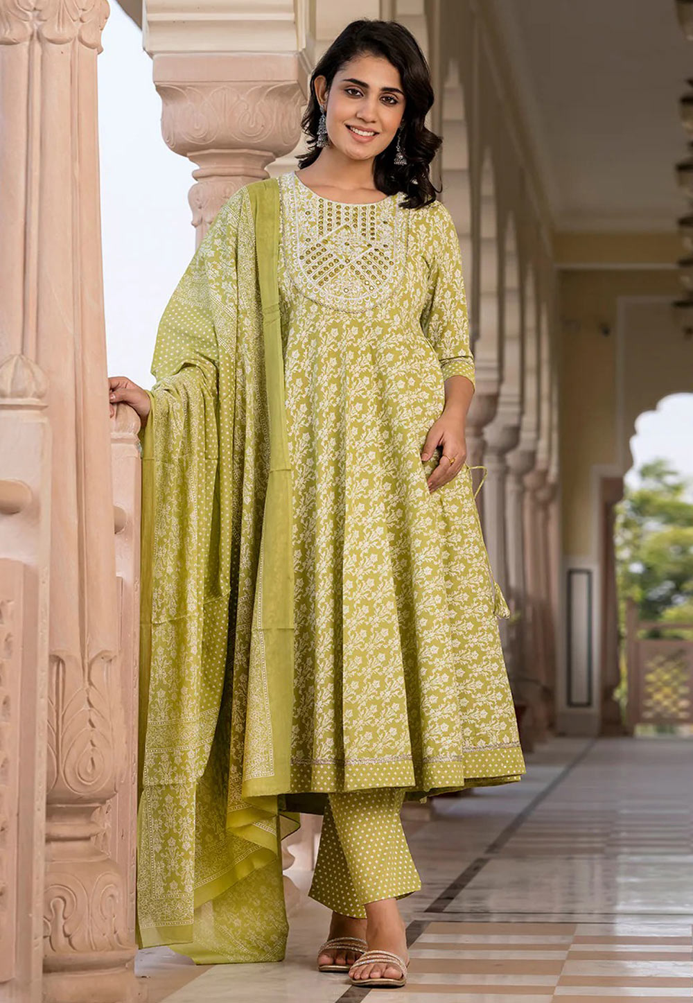 Pista Green Cotton Readymade Pant Style Suit 308064