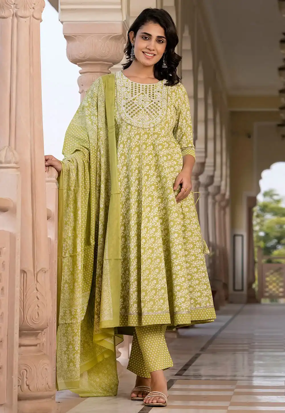 Pista Green Cotton Readymade Pant Style Suit 308064