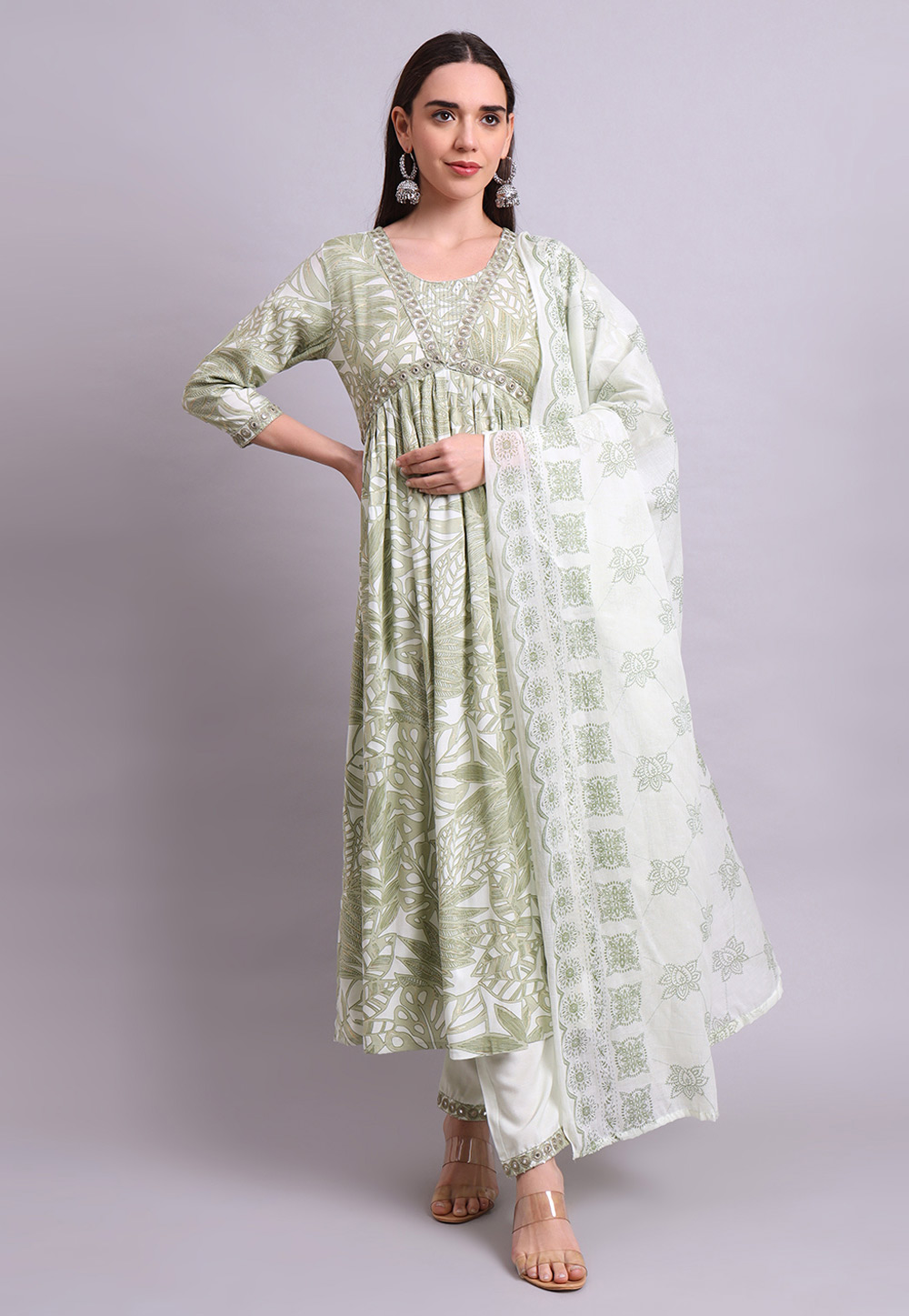 Pista Green Cotton Readymade Pant Style Suit 309668