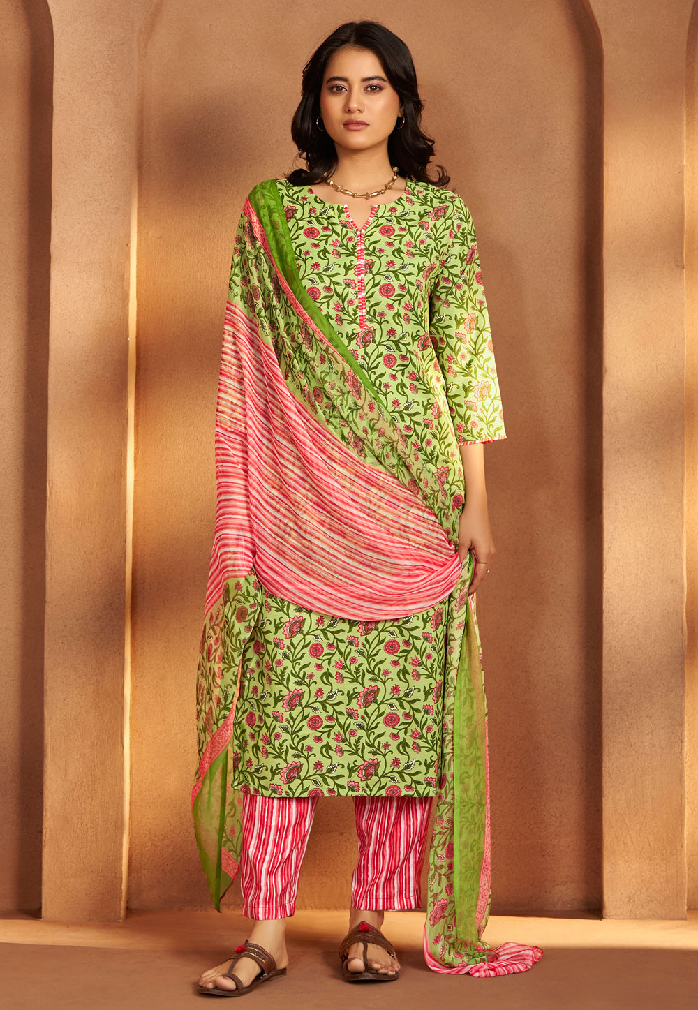 Pista Green Cotton Readymade Pant Style Suit 321855