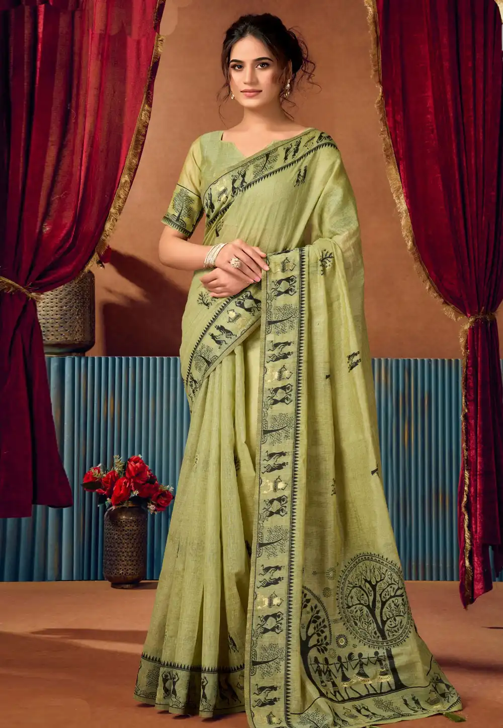 Pista Green Cotton Saree With Blouse 325416