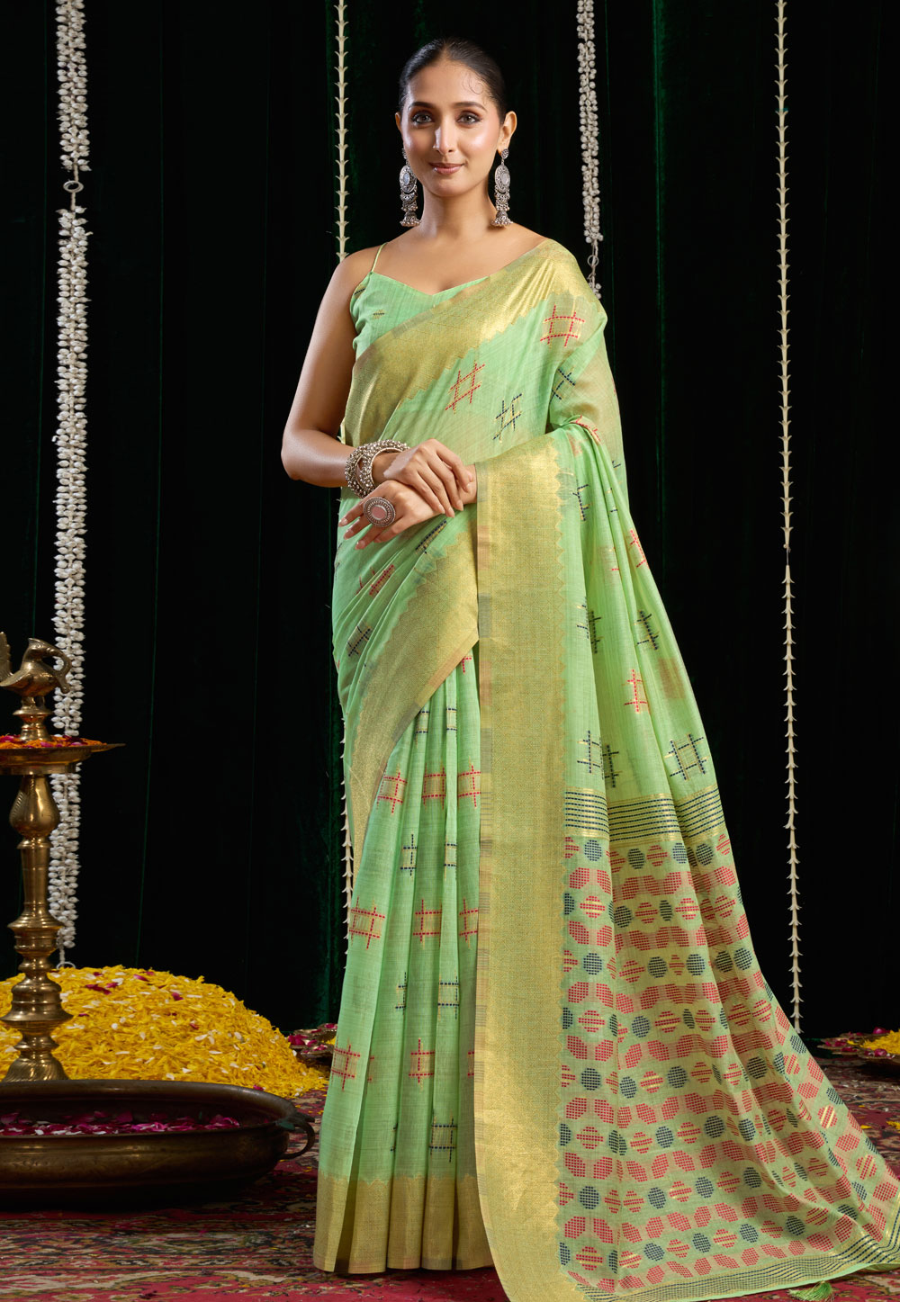 Pista Green Cotton Saree With Blouse 319290