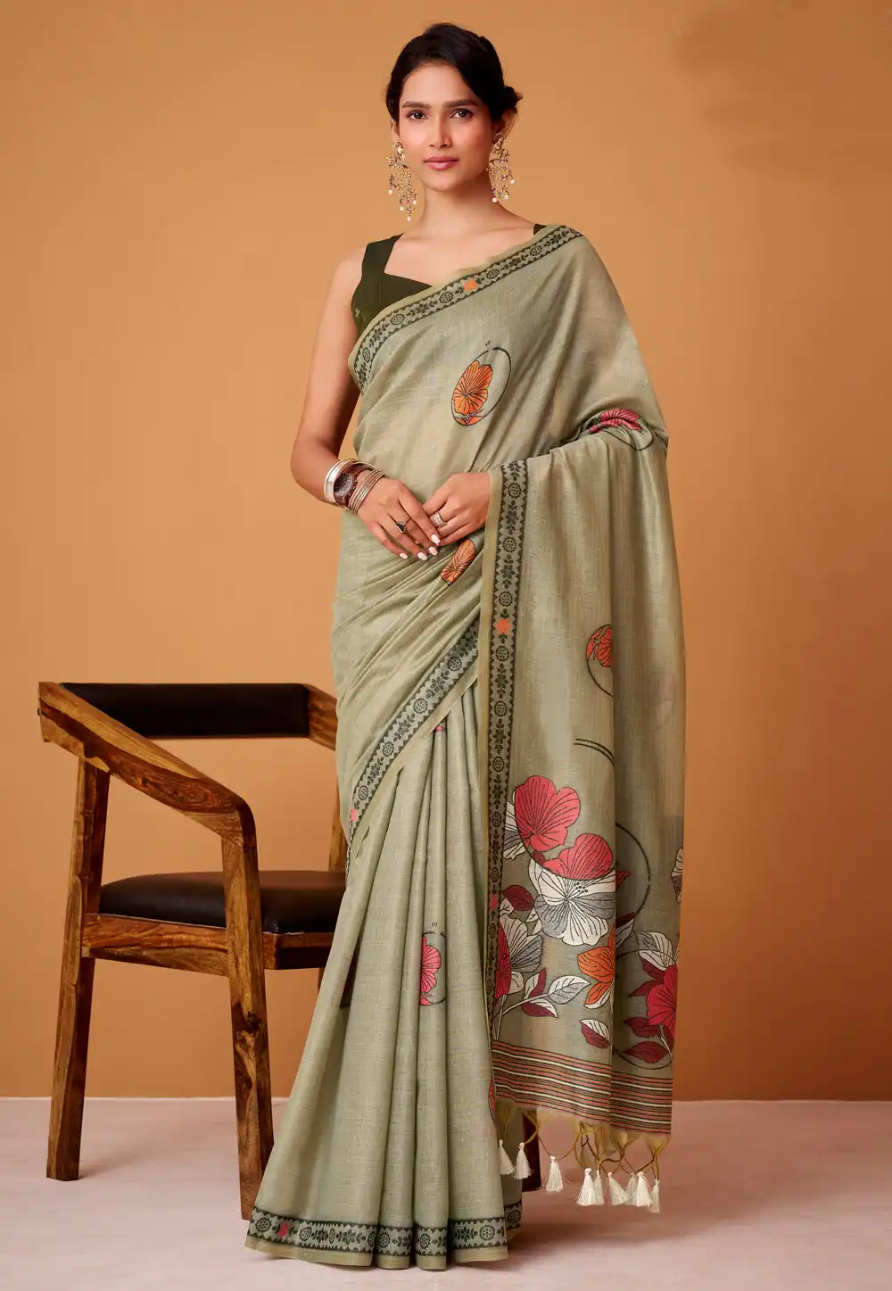 Pista Green Cotton Saree With Blouse 323942